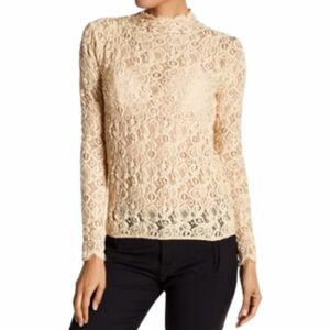 Helmut Lang Medium / Large Stretchy Lace Mock Neck Top Natural Cream Blouse